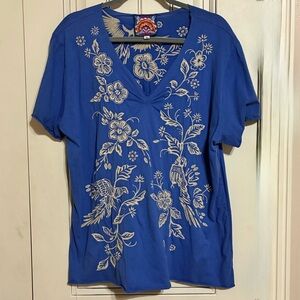 Johnny Was Workshop Embroidered Blue Top | XXL